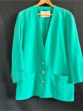Vintage 80s Jaegar Green Wool Blazer Jacket Womens 12 Fully Lined Spring